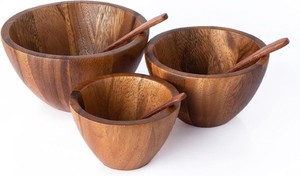Ensemble de petits bols en bois d'acacia empilables avec cuillères Cet ensemble de bols et cuillères est fabriqué à partir de bois d'acacia - Product Image 3