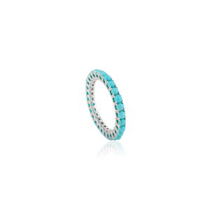 High Quality Factory Wholesale Price K14 Solid White Gold Turquoise Full Eternity Band <b>Ring</b> <b>Stacking</b> Everyday Wear Jewelry - Product Image 6