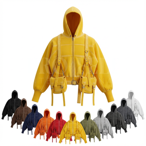 Whole Sale High Quality Hoodie Custom Bag Pack Style Pocket Utility Straps Fashionable Outerwear Custom Embroidery Logo Hoodies - Product Image 1