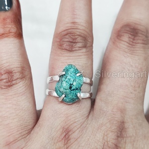 เครื่องประดับหินหยาบสำหรับผู้หญิงแหวนพลอยเทอร์ควอยซ์ธรรมชาติ December birthstone วงค้อน925สำหรับปาร์ตี้แหวนเงินสเตอร์ลิง - Product Image 2