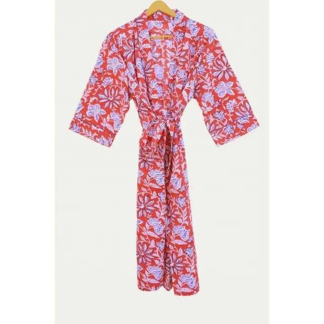 Kimono In Hình Khối Tay Vải Bông Nguyên Chất Ngoại Cỡ Với Tay Áo Thoáng Khí Kimono Có Thắt Lưng