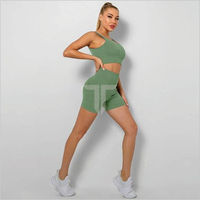 Ensemble de yoga pour femmes, haut court confortable uni, leggings taille haute, sans couture, écologique, respirant, antibactérien, séchage rapide, V