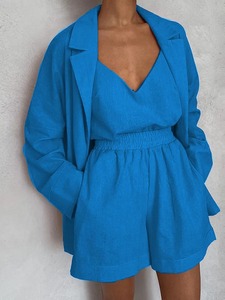 Conjunto informal de 3 piezas para mujer, traje de lona, cárdigan negro de ajuste Regular, pantalones cortos, ropa de calle transpirable ecológica de secado rápido, 2024 - Product Image 2