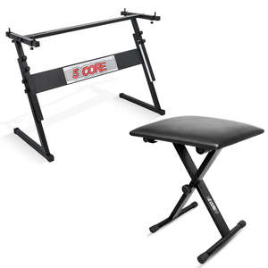 5 Core Keyboard Stand Piano Bench Combo Adjustable Key Board Stands 2" <b>Padded</b> Musician <b>Chair</b> Set - Product Image 1