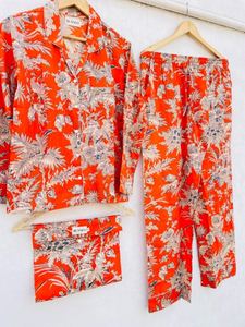 Conjunto de Pijama Informal de Algodón con Estampado Floral Digital, Corte Ajustado, Transpirable, Ropa de Dormir para Verano, Estilo Indio, Cuello en V, Largo Completo - Product Image 4