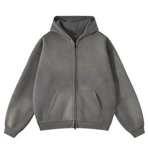 100% coton hiver plaine teint acide lavage sweats à capuche zippés pour hommes entièrement personnalisés hommes poids lourd polaire fermeture éclair hommes sweats à capuche - Product Image 1