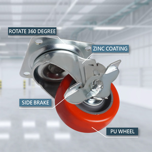 CCE 3 X 1-1/4 pouces Roue en acier en polyuréthane rouge avec verrouillage latéral - Plaque à rangée simple avec double roulement à billes - Product Image 3