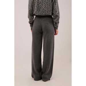 Pantalones de punto antracita al por mayor con cintura acanalada y pierna ancha de talle alto, característica antipilling - Product Image 1