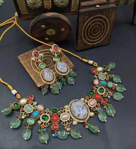 ชุดสร้อยคอ monalisa หินหินอ่อนพรีเมี่ยมสำหรับผู้หญิงปลอดภัยในการสวมใส่นานหลายชั่วโมงในงานแต่งงานและปาร์ตี้เครื่องประดับทองเหลือง - Product Image 2