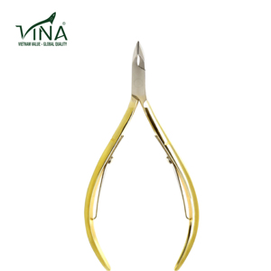 Herramientas profesionales para uñas Vina Vietnam de alta calidad, acero al carbono, chapadas en oro, pinzas para cutículas de doble resorte para dedos - Product Image 2