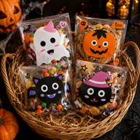 Sacs OPP haute transparence pour Halloween avec motifs amusants de chat et de citrouille pour l'emballage de biscuits, chocolats, bonbons et collations