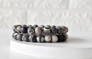 Bracelet en Jaspe Picasso Gris Naturel de 8 mm, Perles Rondes, pour la Méditation et la Guérison, Vente en Gros - Product Image 6