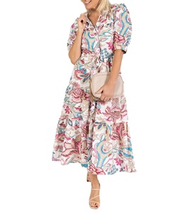 เดรสแม็กซี่พิมพ์ลายหลากสีสวยงาม ไซส์ใหญ่ แขนสั้น สำหรับฤดูร้อน สไตล์ลำลองสำหรับผู้หญิง ลายพิมพ์ Lola สุดพิเศษ - Product Image 1