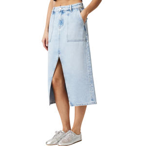 Jupe en jean décontractée taille haute pour femme, effet usé, respirante, lavable, motif uni, longueur midi, style Y2K, automne, fournisseur OEM ODM - Product Image 3