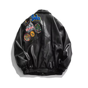 Veste pour homme en cuir véritable brodé tendance personnalisée à vendre Veste en cuir à manches imperméables sur mesure - Product Image 2