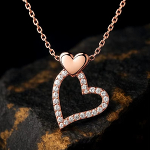 Collier élégant en argent sterling 925 plaqué or 14 carats avec pendentif double cœur pavé de diamants CZ, collier d'amour chrétien romantique pour la Saint-Valentin - Product Image 1
