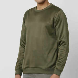 New High Quality Wholesale Men's Olive <b>Green</b> O Neck Sweatshirt Solid Color Casual Custom Cotton Blended Breathable Streatwear - Product Image 3