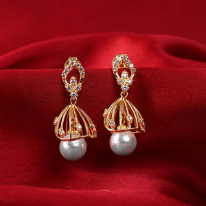 Pendientes Colgantes Jhumki Jhumka de Plata 925 Premium para Mujer, Diseño Vintage en Forma de Campana, para Bodas y Fiestas, con Cuarzo y Latón - Product Image 2