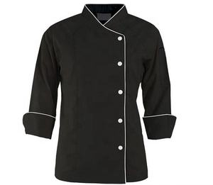 Abrigo de chef de sarga negro de algodón 100% para uso en hoteles uniformes profesionales para restaurantes - Product Image 4