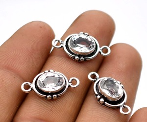 Plata Antigua/oro de 18 quilates Topacio blanco piedra preciosa conector de doble bucle 21X11mm Topacio de la joyería que hace el encanto hallazgos lote - Product Image 3