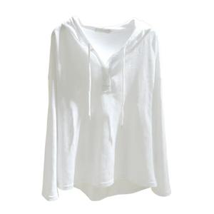 T-shirt en coton à manches longues à capuche pour femme, printemps-automne 2024, décontracté, jersey, nouveau design ample et amincissant - Product Image 5