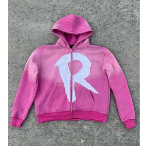 Sweat à capuche lourd personnalisé avec broderie, effet délavé, fermeture éclair, délavé au soleil, 100% coton pour l'hiver - Product Image 2