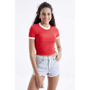 Camiseta Corta de Mujer Tommylife al por Mayor, Negra, Básica, con Detalle en las Mangas y Cuello Redondo - 97200 - NEGRO - Product Image 5