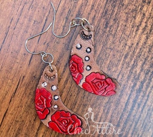Recién llegado, pendientes de cuero tallados a mano de estilo occidental para mujer, bonitos pendientes de flor de cuero en forma de lágrima a la moda, joyería occidental - Product Image 1