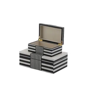 Black & White Set Of 2 Bone Inlay Jewelry Box Wholesale Handmade Luxury Jewelry Box Wholesale Direct Factory Supplier 2023