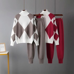 ชุด2ชิ้นเสื้อสเวตเตอร์ถักแบบสวมหัว + กางเกงขายาวแบบลำลองสำหรับฤดูใบไม้ร่วงฤดูหนาว - Product Image 2