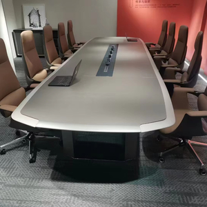 Modern Luxury Grey Executive Office <b>Desk</b> Modular Wooden Boardroom Meeting Table Large Customized 8 10 12 20 Seater Panel Confere - Product Image 2