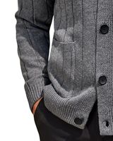 Damen Grauer Gerippter Strick-Cardigan V-Ausschnitt Knopfleiste Weiche Baumwolle Warm Langarm Lässiges Winter-Mode-Outfit Front High Street