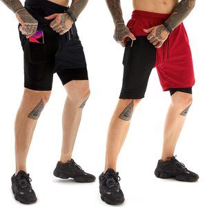 Cintura elástica con cordón ajustable Pantalones cortos de malla 2 en 1 Joggers Fitness Athletic Workout gym Pantalones cortos para hombres - Product Image 2
