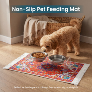 Yakut Vintage Non Slip Pet Feeding Mat Washable Custom Dog Cat Bowl Floor Mat Low Pile Personalized Pet Food <b>Placemat</b> OEM ODM - Product Image 5