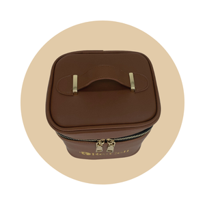 <b>Drawstring</b> Cosmetic <b>Bag</b> With Custom Logo Light Brown PU Material <b>Makeup</b> Cosmetic <b>Bags</b> With Zipper - Product Image 4