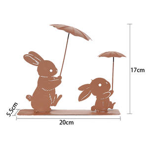 Rostiger Metall-Hase als Ornament mit Regenschirm, Vintage Eisen-Häschen Gartendekoration für Blumentöpfe, Hofkunst, Outdoor Frühlingsdekoration - Product Image 6