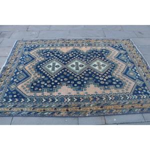 Alfombra de 5.2x7.7 pies, Alfombra Vintage Grande, Alfombra con Rayas Azules - Product Image 4