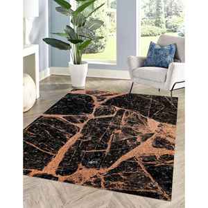 Tapis en marbre noir et cuivre, tapis imprimé, avec poils doux - Product Image 4