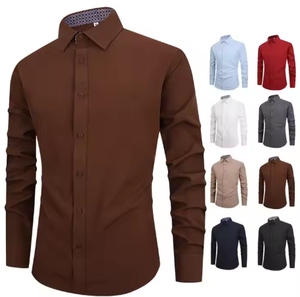 Chemise habillée décontractée 100% coton pour homme, col boutonné, manches longues, motif solide, poids de 180 grammes, t-shirt classique à motif vierge - Product Image 1