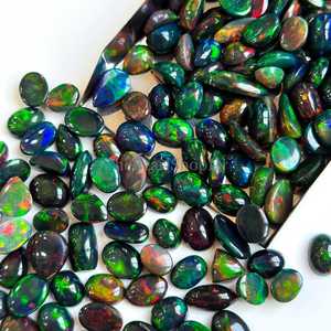 Cabujón de Ópalo Negro Natural Brillante de 8x10-10x14 mm, Ópalo Etíope Welo Fire, Gema Ovalada en Forma de Pera y Marquesa, Piedra Suelta para Joyería - Product Image 1