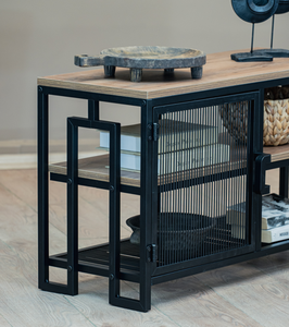 Mesa Consola de Malla Metálica Industrial con Tapa de Madera y Gabinete de Almacenamiento, Mueble Moderno para Sala de Estar, Aparador de Entrada - Product Image 4