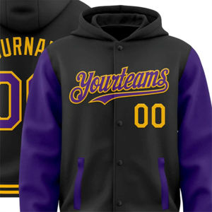 Sudadera con Capucha de Alta Calidad con Parche Bordado Deportivo, Nombre del Equipo Personalizado, Sudadera de Poliéster Transpirable Negra y Morada, Manga OEM 2025 - Product Image 6