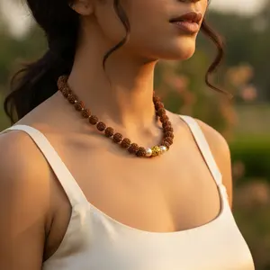 18K Gold Rudraksha Mala <b>Necklace</b> Spiritual <b>Bead</b> Jewelry with Diamond & Pearl for <b>Men</b> & Women Religious Style - Product Image 3