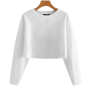Camiseta corta personalizada de manga larga con cuello redondo para mujer, Camiseta cómoda hecha a medida, Camiseta corta de manga larga de gran tamaño para mujer - Product Image 1