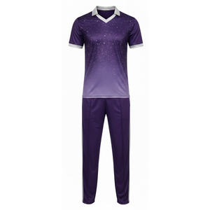 Uniforme de cricket professionnel pour hommes, best-seller |   Maillot et pantalon respirants sublimés de couleur violette avec graphisme dégradé galaxie - Product Image 1