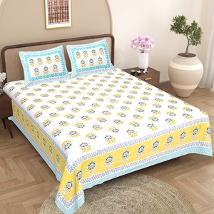 Indian Traditional 100% Pure Cotton Printed Bedsheets 2 Zipped <b>Pillow</b> Covers Luxury <b>King</b> <b>Size</b> Hand Block Printed for Bedding Set - Product Image 3