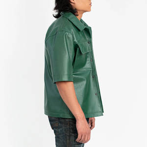 Men's Custom Logo Short Sleeve <b>Leather</b> <b>Shirts</b> Multi-Pockets Design with Custom Color & Size Low Price - Product Image 4