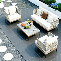 Vente directe d'usine, ensemble de canapés en tissu en forme de L pour jardin de villa moderne en plein air avec table à thé