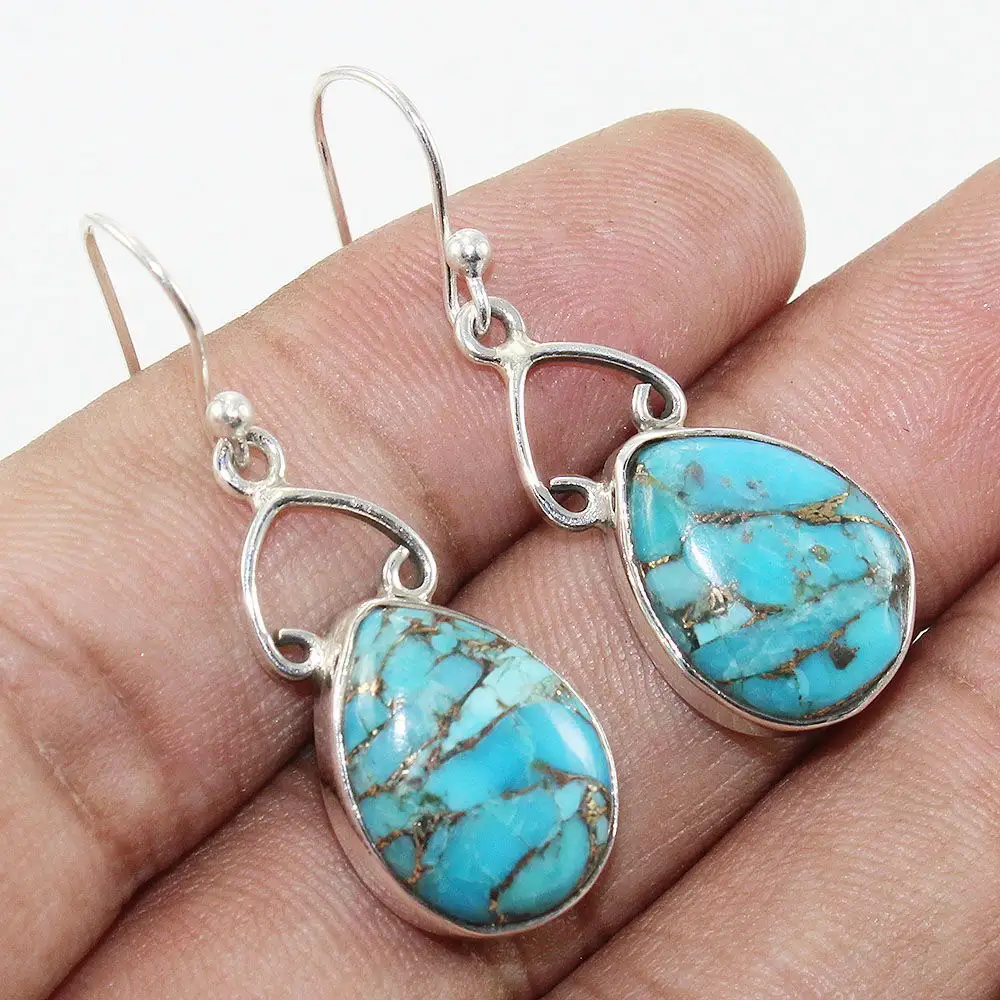 Blue Copper Turquoise Earring Gemstone Earring 925 Sterling Silver Earring Silver Jewelry best Collection