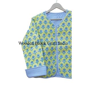 Veste matelassée en coton à rayures imprimées numériques indiennes pour femmes, longueur régulière, faite à la main, nouvelle veste florale - Product Image 3